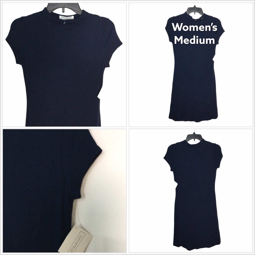🆕 Women’s Stella Luce Medium 8 - 10 Navy Blue Dress Mini Mock Crew Stretch NWT